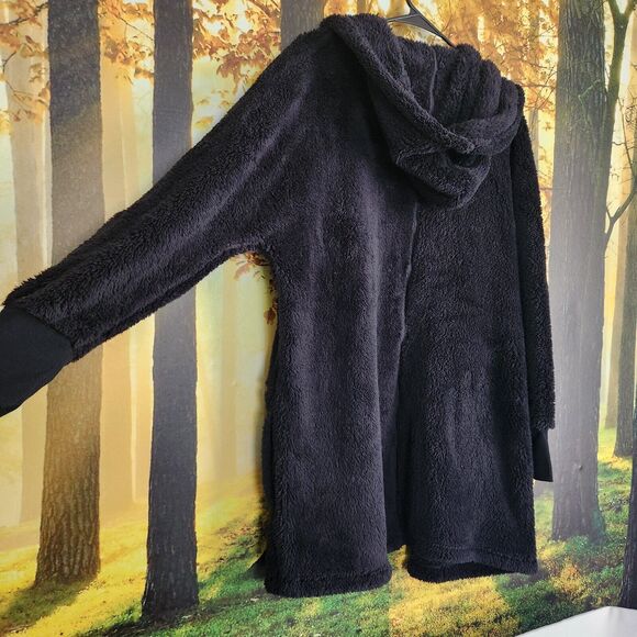 Natural Reflections Small Anthracite Cozy Hooded Cardigan Long Fleece Black NWT - Picture 7 of 13